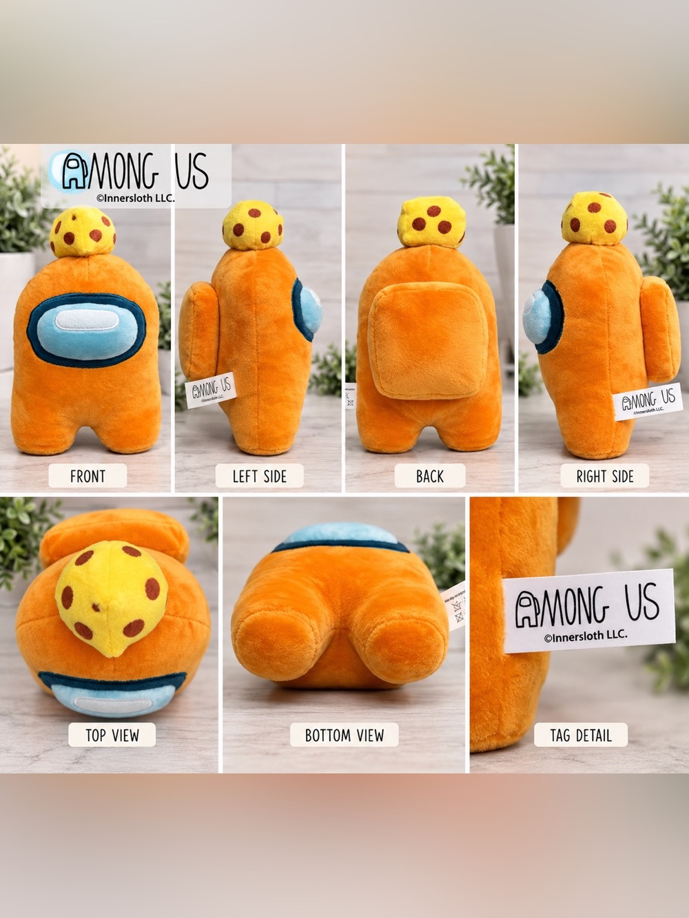 Among Us Orange Crewmate Plush 8” Cheese Hat Innersloth Stuffed Toy